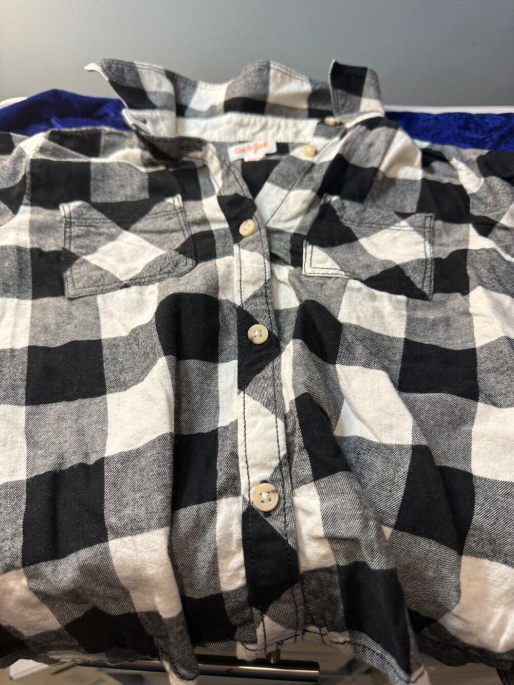 Cat and Jack Button Down Black and White Plaid Shirt